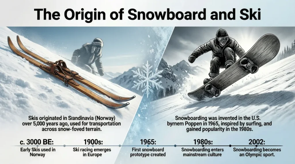 The Origin of Snowboard and Ski